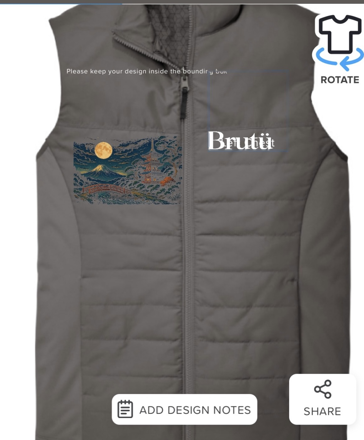 Japanese Woodblock Art Padded Puffer Vest