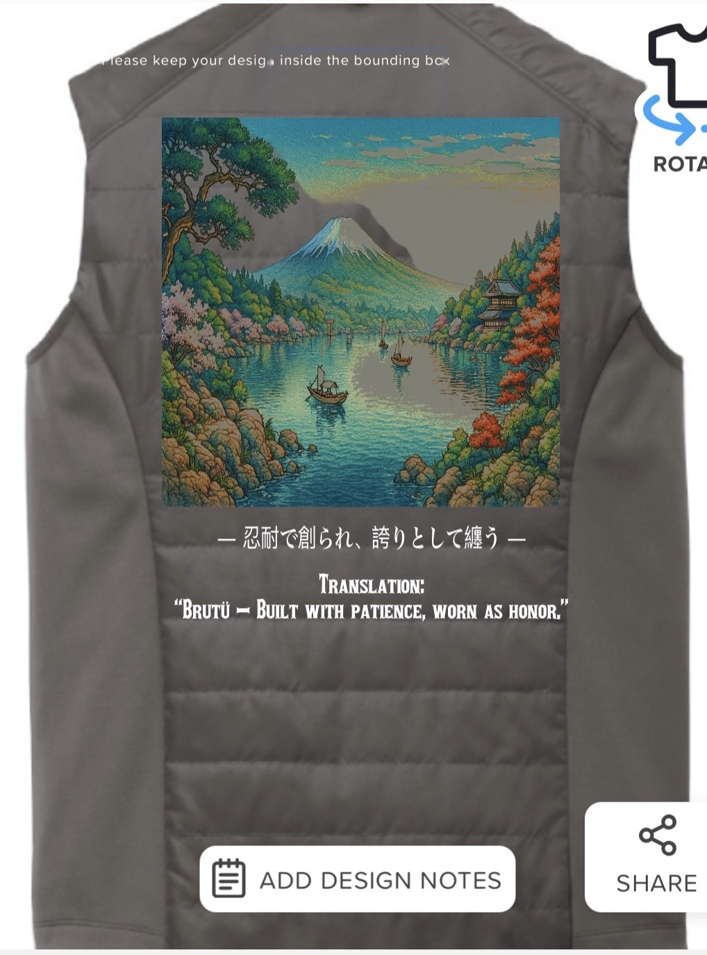 Japanese Woodblock Art Padded Puffer Vest