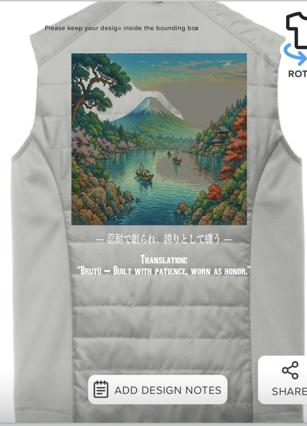 Japanese Woodblock Art Padded Puffer Vest